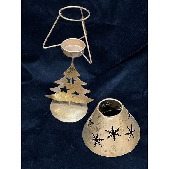 Vintage Christmas Tree Snowflake & stars Votive Candle Holder 10” - Picture 3 of 10